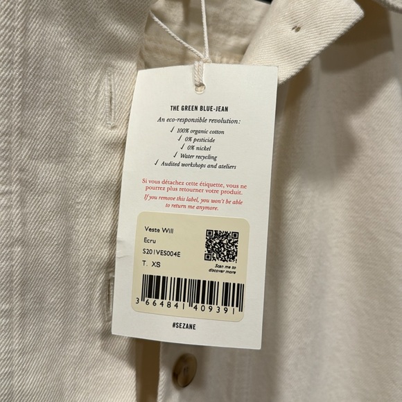 New with Tags NWT Sezane Will Jacket Pockets XS Denim Cardigan $145 Ecru - Picture 6 of 6